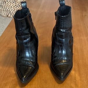 ASOS Glossy Black Croc-Patterned Ankle Booties